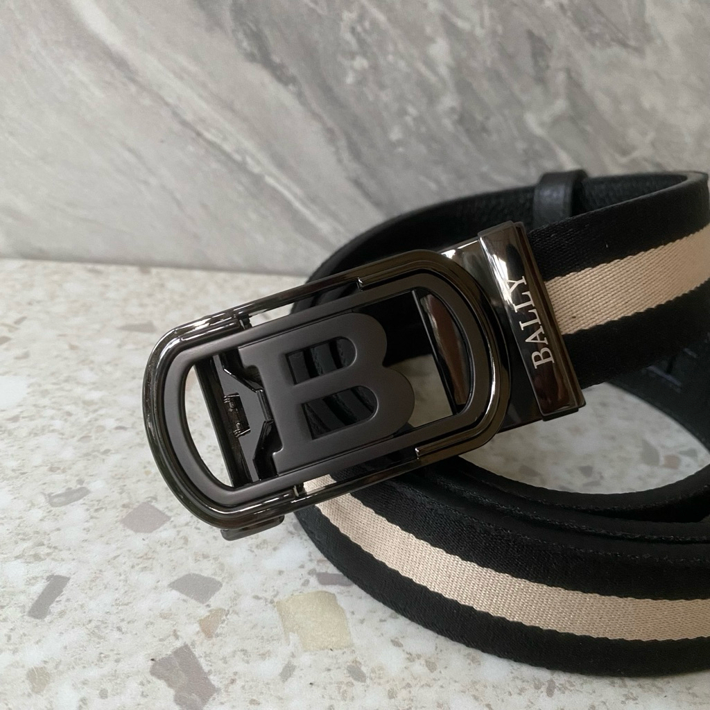 เข็มขัดผู้ชายผู้หญิง WEBBING LINE BELT 3.5 ซม.หัวเข็มขัด BALLY โลโก้ฟรีกล่อง PREMIUM FASHION BELT