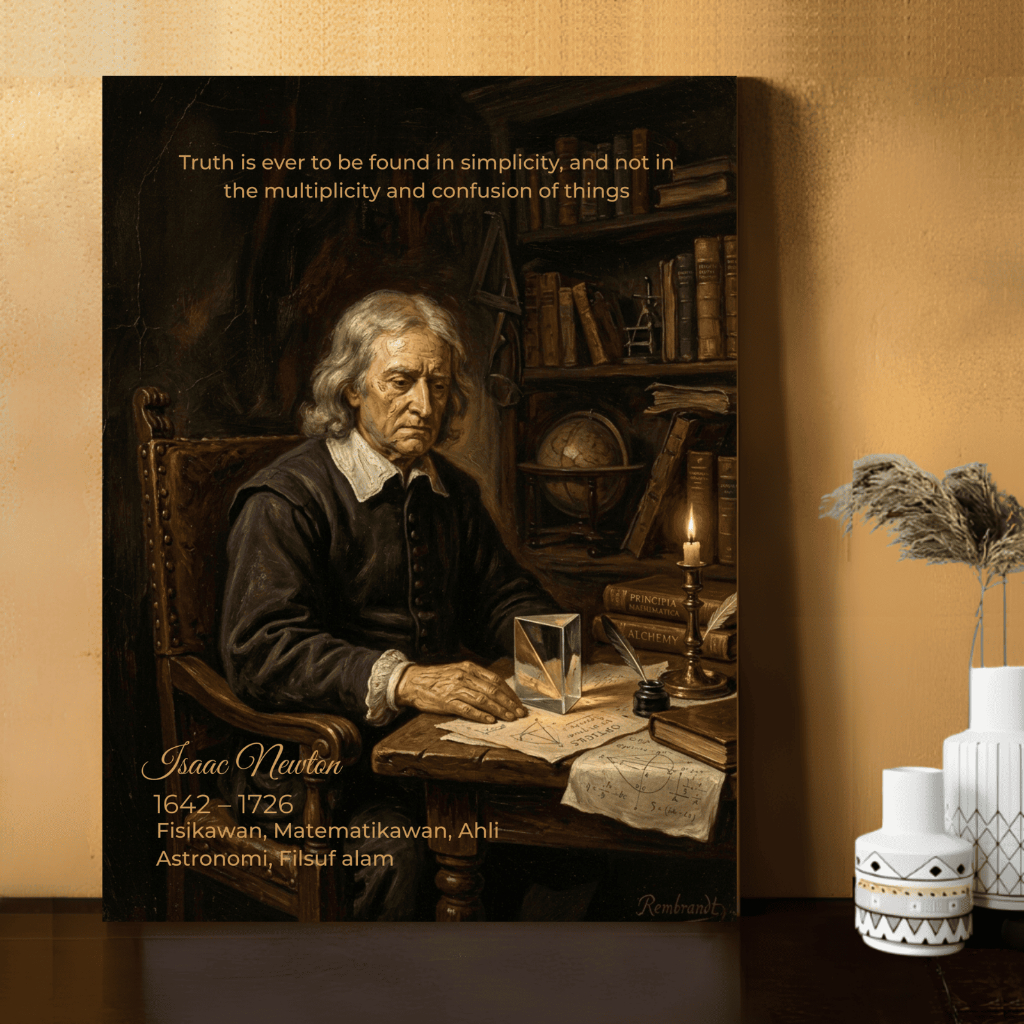 นักวิทยาศาสตร์ตกแต่งผนัง Isaac Newton โปสเตอร์ภาพวาดสไตล์ Rebrandt MDF วัสดุ