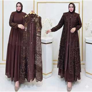 Selena Dress Gamis Brukat Kondangan Mewah Bahan Ceruty Babydoll  Mix Brukat Plus Swarovski Terbaru