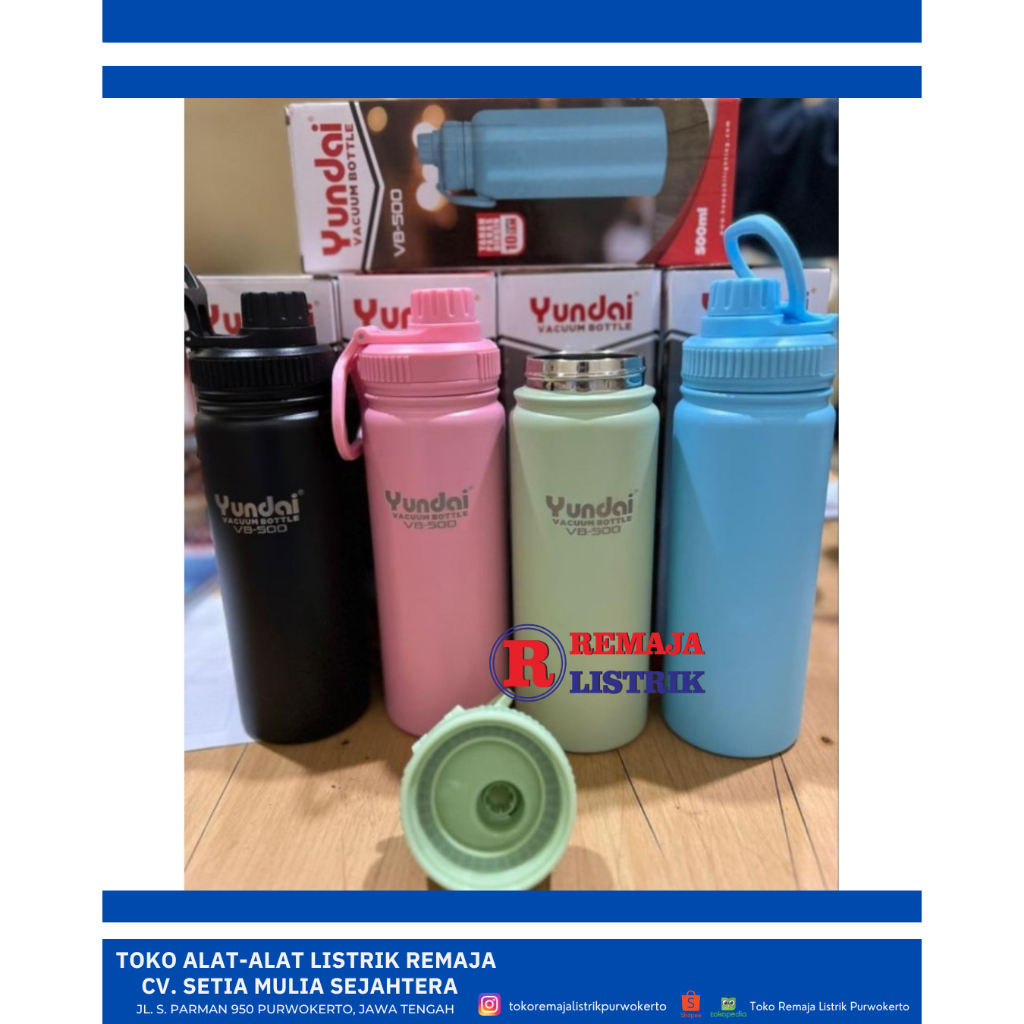 Yundai VB - ขวดน้ําดื่มสูญญากาศสแตนเลสแบบพกพาขนาด 500 มล. ทนความร้อนและเย็น