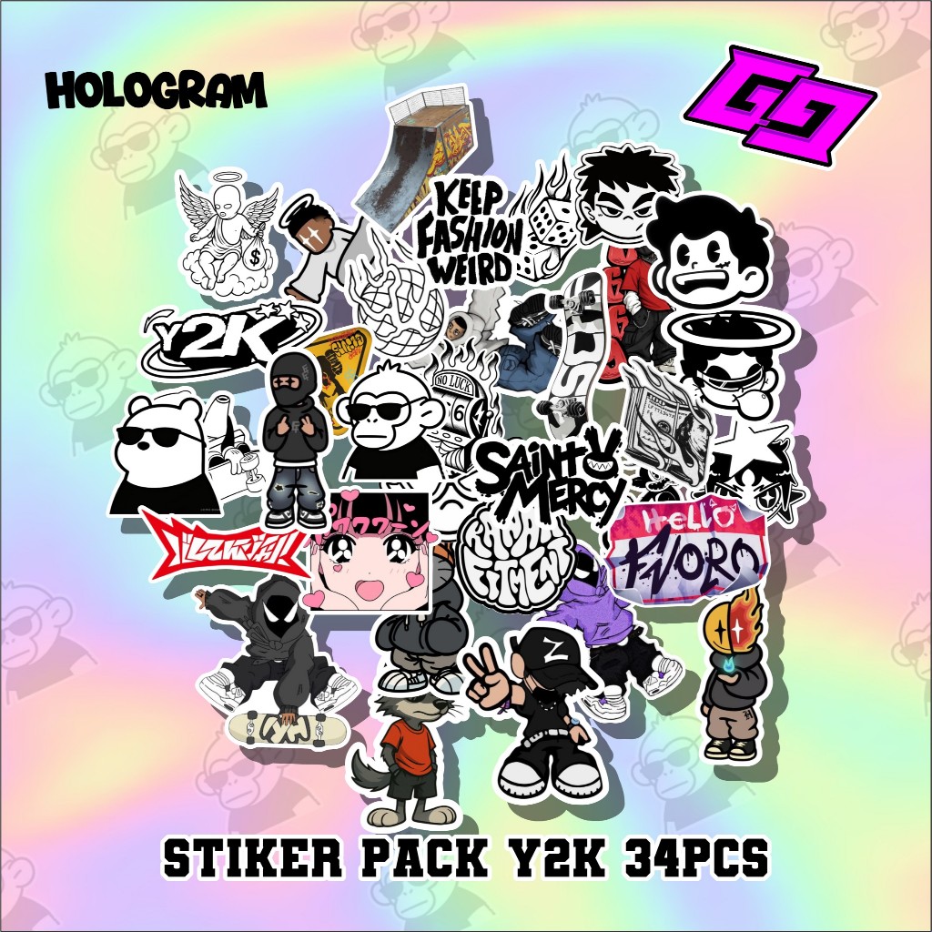 Y2K HOLOGRAM STICKER PACK 34PCS Y2K STICKER PACK COOL HOLOGRAM STICKER PACK