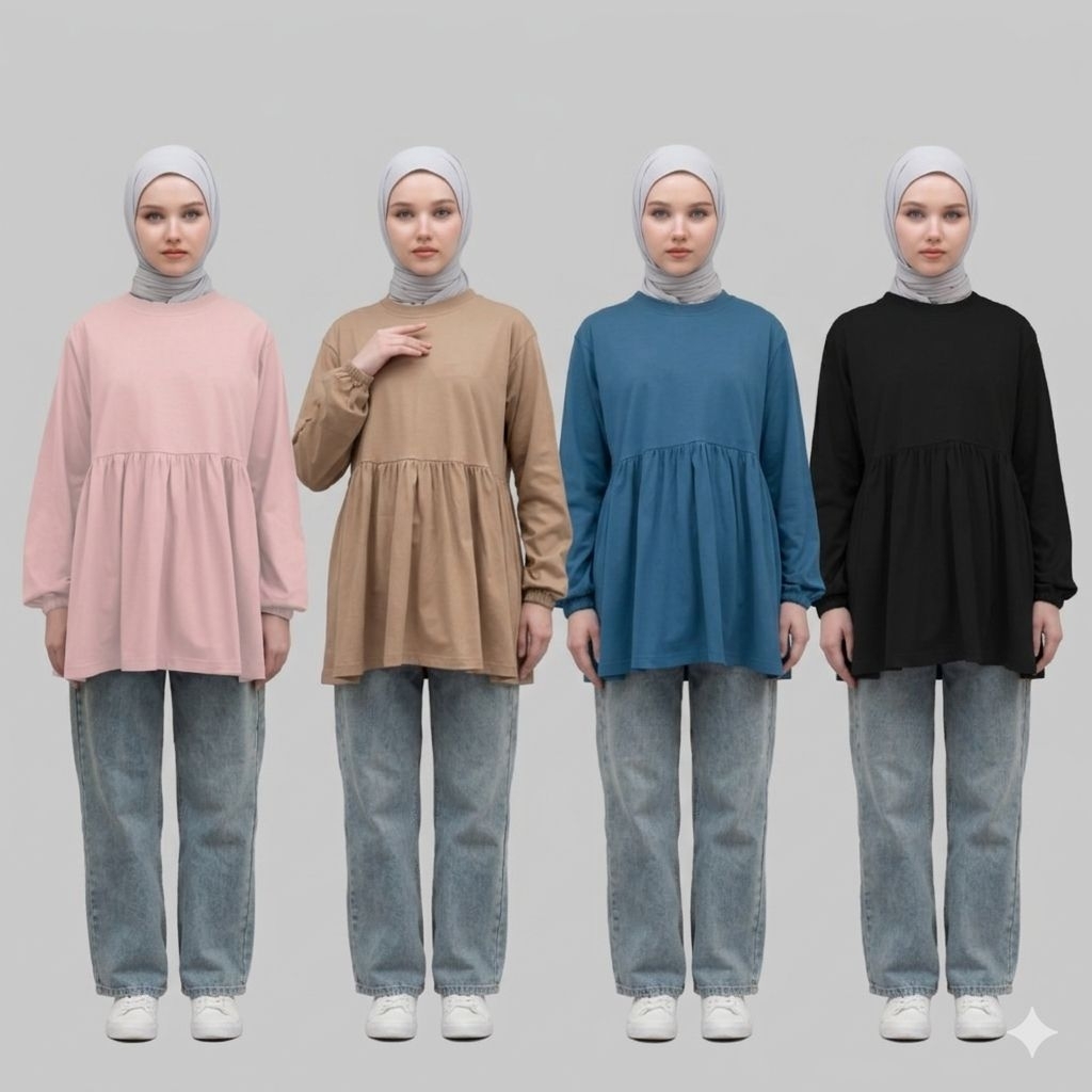 Ruffle Top แขนยาวผู้หญิง Top Basic Ruffle รุ่นทําจากผ้าฝ้าย 24s Combed