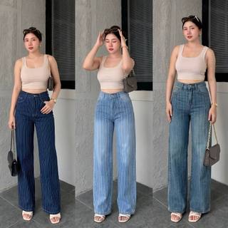 Jhoin Fashion - Celana Highwaist Baggy Jeans Wanita Premium Quality Unisex Kulot Loose Skena Kekinian Motif Salur