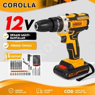 COROLLA Bor Baterai 12V 2Ah Cordless Drill Bor Cas Impact Untuk Besi Kayu Beton Tembok