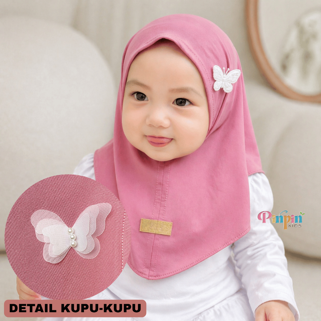 Pinpin Kids - ฮิญาบเด็กผู้หญิงลายผีเสื้อ/ฮิญาบเด็กสําเร็จรูปน่ารัก/ฮิญาบเด็กสมัยใหม่