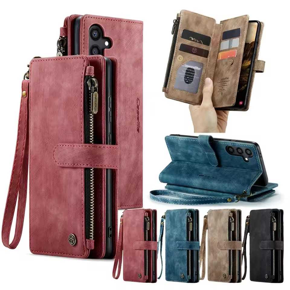 Samsung A57 A37 A17 A25 A15 Premium Flip Cover Zipper Multi Card Slot Leather Casing Wallet Hp Zippe