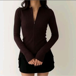 Blouse Wanita Lengan Panjang JULY Top - Premium Ribbed Knit, Ukuran One Size
