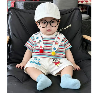 Setelan Anak-anak Krayon Shin-chan Katun Murni Kaus Anak Laki-laki Musim Panas Pria Celana Pendek L