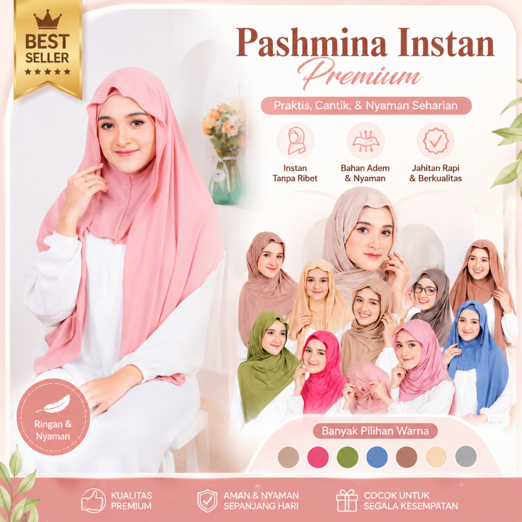 เสื้อชั้นในไร้โครงระดับพรีเมียมสําหรับผู้หญิง Pashmina | ผ้าคลุมฮิญาบทรงรียาวอกและคอ PSM1