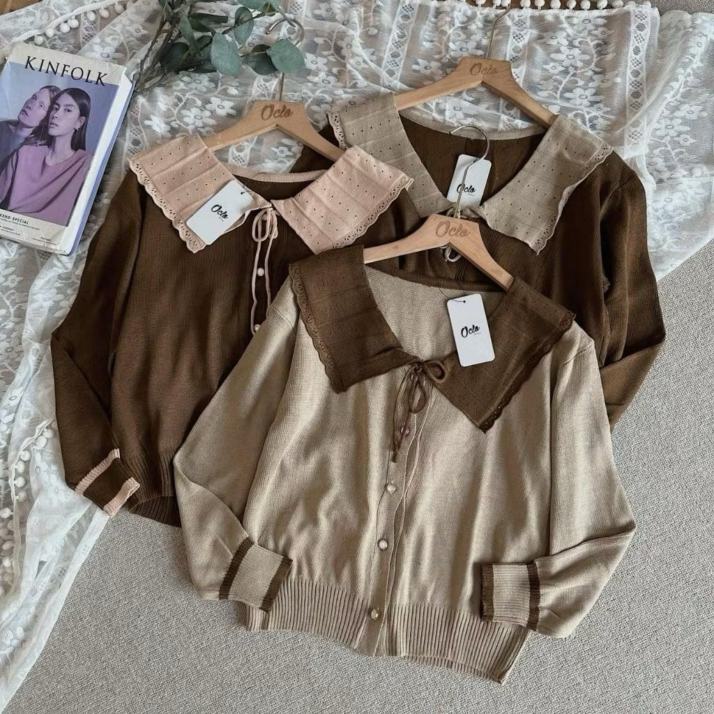 Oclo Miarsy Cardi ถักคอปก Tie Basic Casual Dailywear Outerwear สําหรับผู้หญิง OCL01680