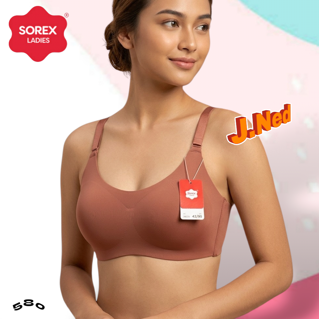 J580 (1 - 3 ชิ้น) Sorex Bra สําหรับผู้หญิงผู้ใหญ่ โฟม ไม่มีลวด คัพ B ไซส์ 36 - 42 สามตะขอ