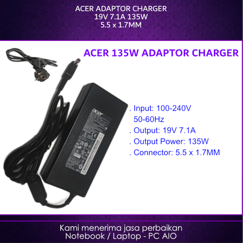 ACER 19v 7.1a 5.5x1.7 มม.135W V5-591G Nitro 5 AN515-42 ANA515-53 AN515-52 N20C1 A715-72 A715-72G VN7