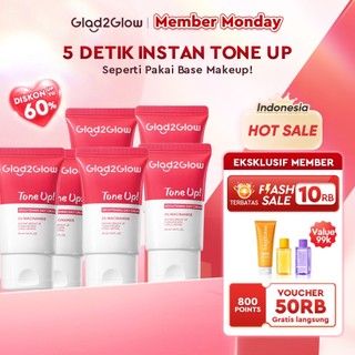GLAD2GLOW 2%Niacinamide Brightening Tone Up Cream Day Cream Cerah Instan Moisturizer wajah cream pemutih wajah  Night Cream base make up whitening cream skincare glowing BB cream Mencerahkan warna kulit halus g2glow official store