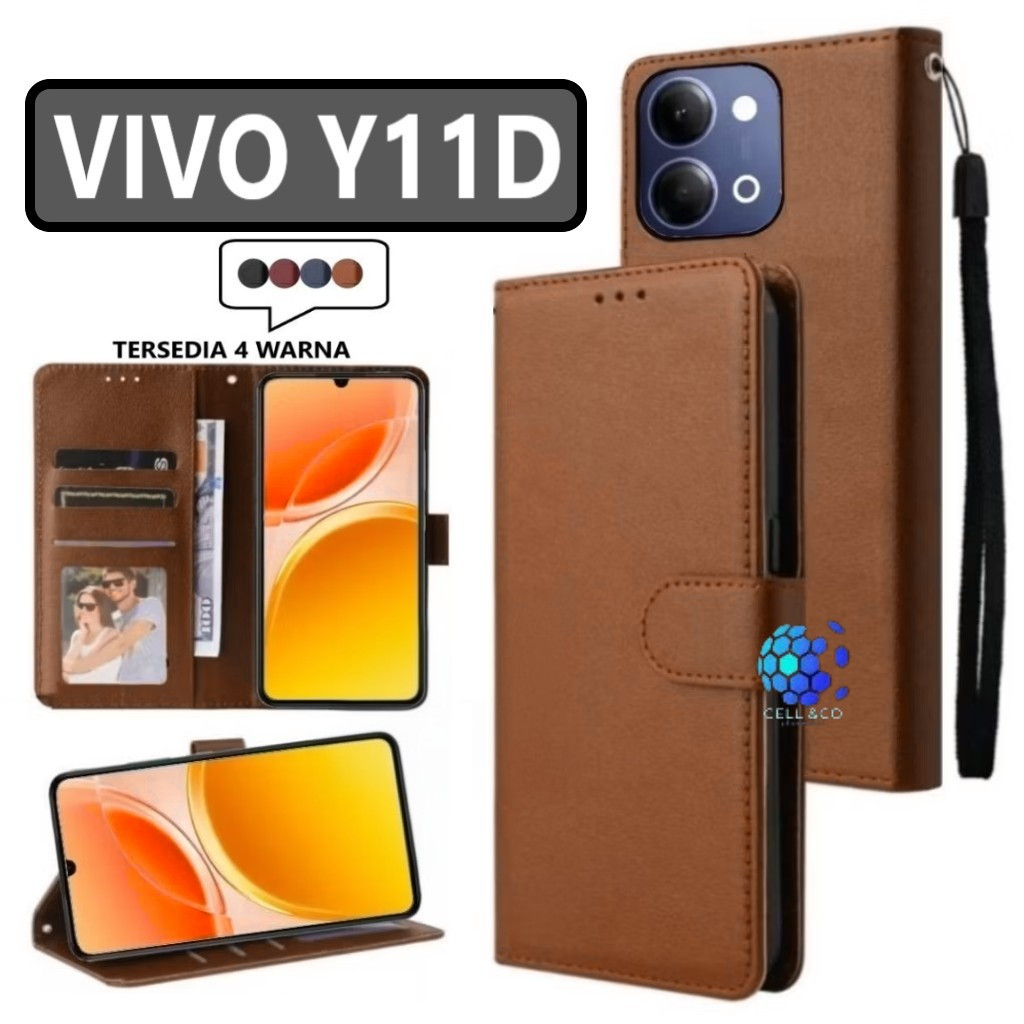CASE VIVO Y11D FLIP LEATHER WALLET PREMIUM FLIP CASE OPEN CLOSE HP CASE FLIP CASE VIVO Y11D