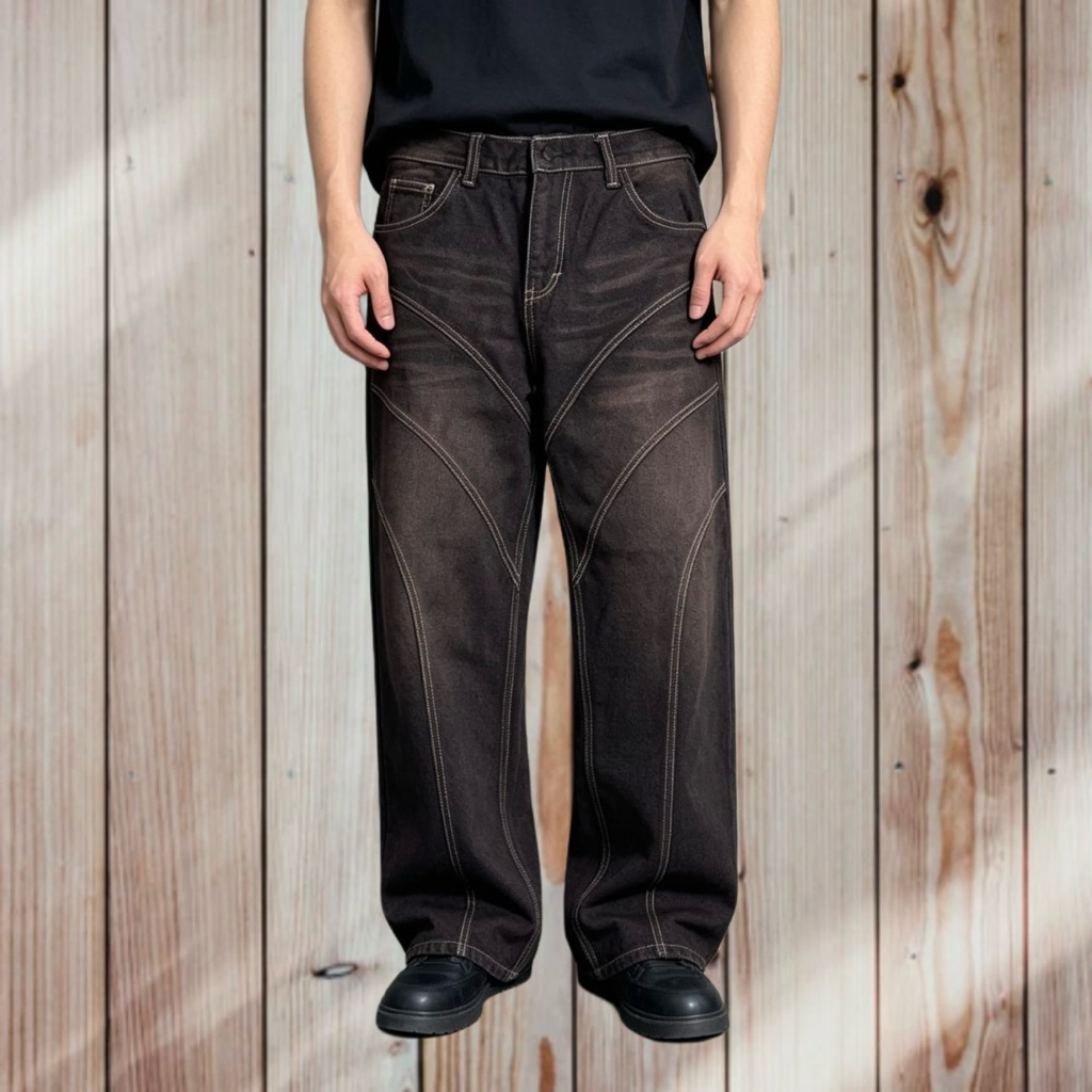 Baggy Jeans ลายแตก - ASTRAL Flow Black Abyss - Streetwear Baggy Style - Wide Baggy Jeans