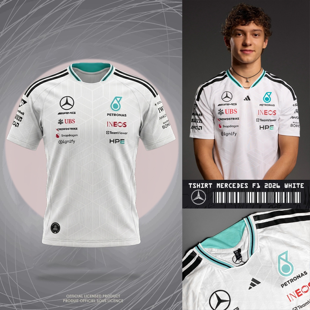เสื้อยืด MERCEDES AMG PETRONAS FORMULA 1 TEAM DRIVER PREMIUM WHITE MARCEDES เสื้อยืด 2026