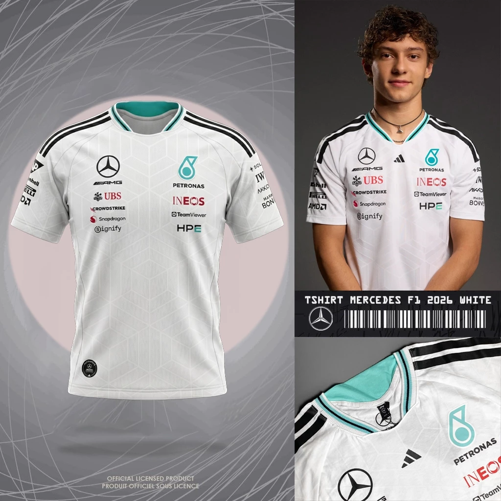 เสื้อยืด MERCEDES AMG PETRONAS FORMULA 1 TEAM DRIVER PREMIUM WHITE MARCEDES เสื้อยืด 2026