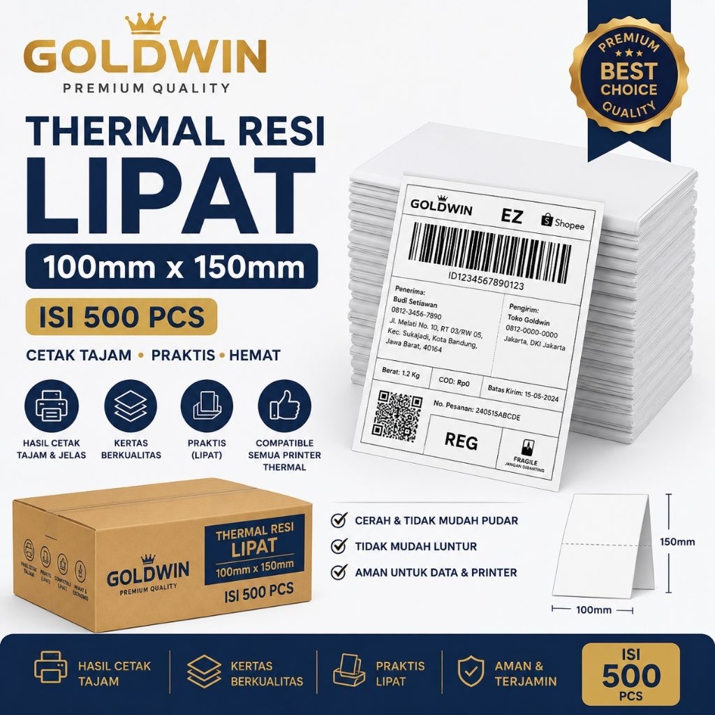 GOLDWIN-Goldwin ความร้อนใบเสร็จพับ 100 มม. x 150 มม. จํานวน 500 ชิ้น | กระดาษฉลากพับความร้อน
