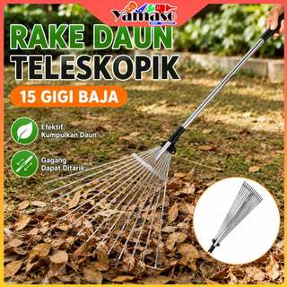 15GIGI Teleskopik Garpu Sapu Daun Sapu Garpu Taman Besi Garden Rake Dapat Untuk Taman Halaman