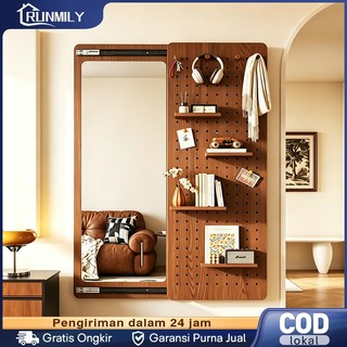 120cm Cermin Tempel Dinding Dengan Rak Tertutup Mirror Rak Hias Geser Standing Mirror Full Body Gantung Dengan Pegboard Cermin Rias Kaca Berdiri Dekorasi Kamar Cermin Dinding Ruang Tamu/Kamar Tidur/Toko Pakaian/Barbershop/Salon Kecantikan ysh