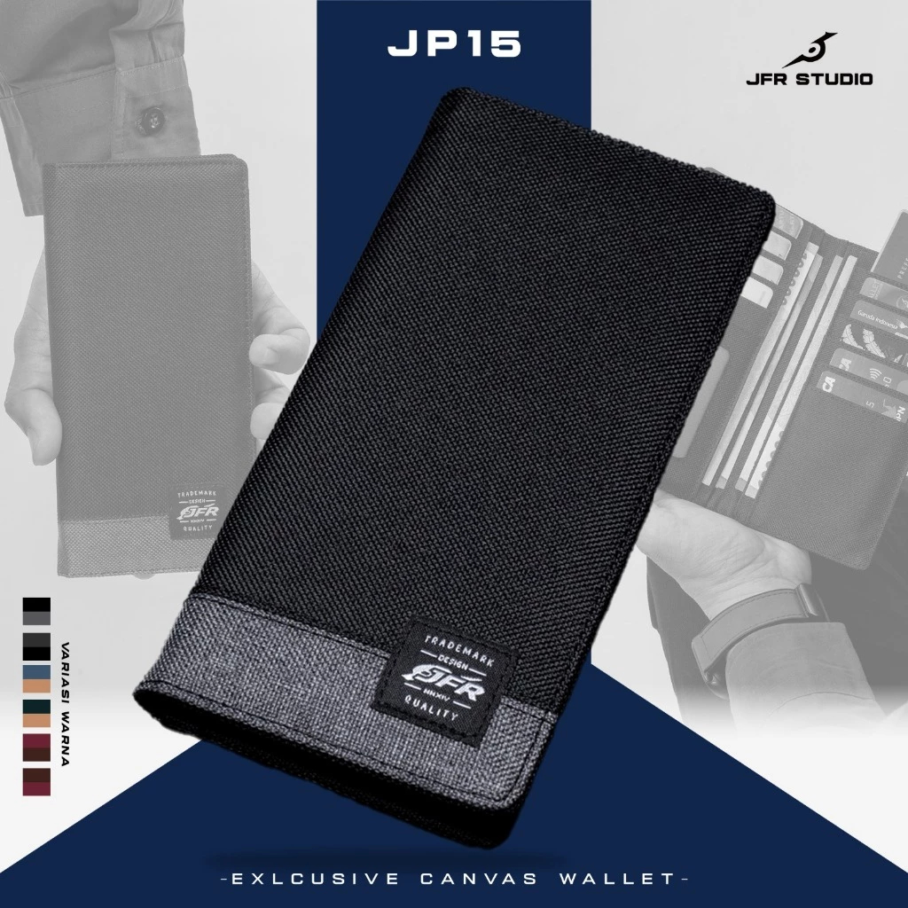 JFR Mens Slim Minimalist Premium Canvas Long Wallet - JP15