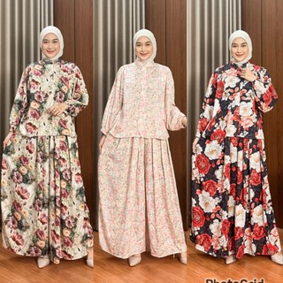 Syifa One Set Blouse Jumbo Tangan karet dan Kulot Jumbo Bahan Rayon Wanita Motif Viral Cantik Kekinian Busui Friendly
