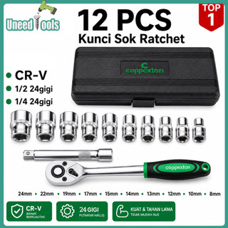 UneedTools Kunci Shock Set 1/2''-1/4''12Pcs 4/5/6/7/8/10/12/13/14/15/17/19/21/22/24mm kunci socket motor lengkap socket CR-V Socket Wrench Set