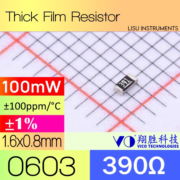 390R 0603 ±1% 100mW ตัวต้านทานฟิล์มหนา SMD 390R 391 VO SCR0603F390R