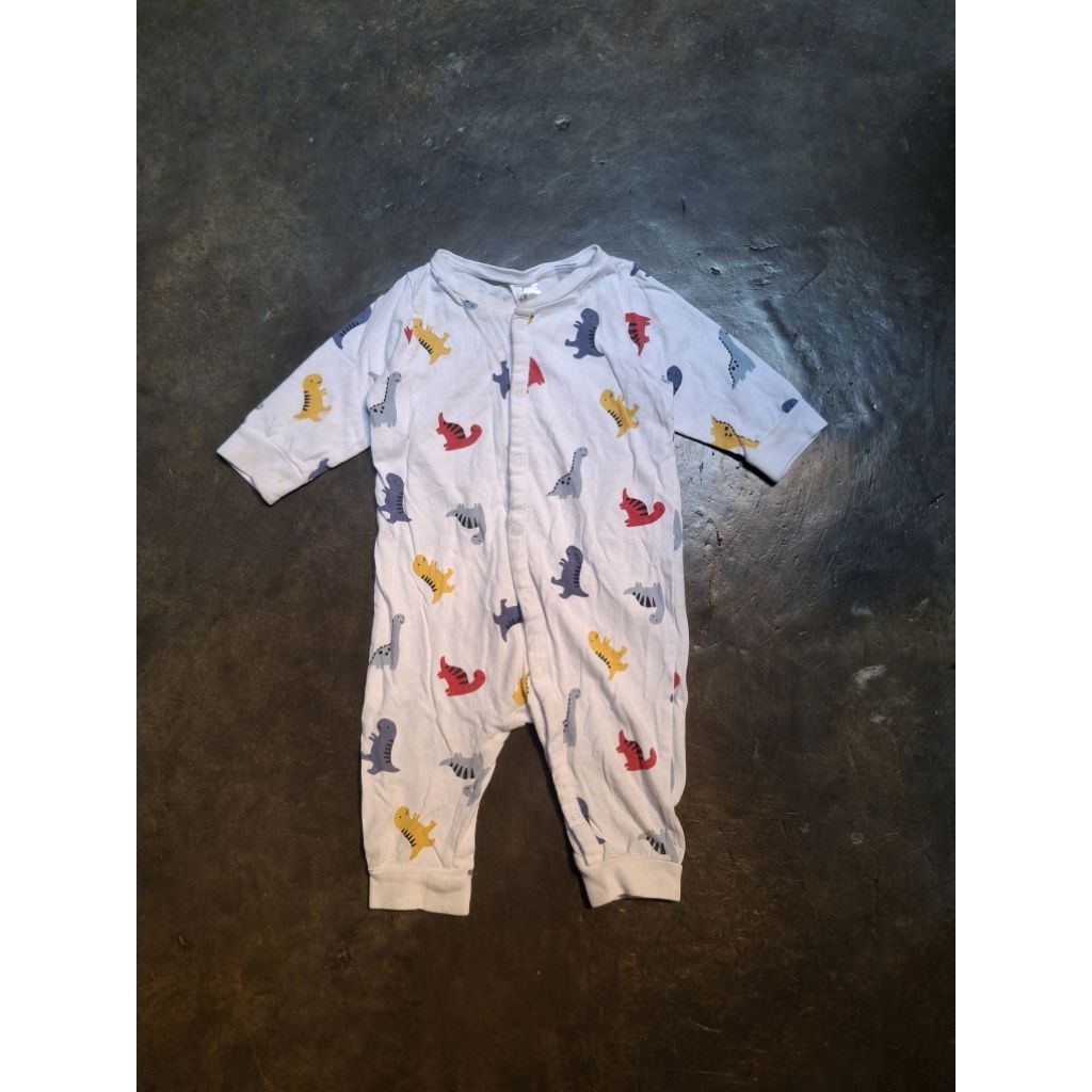 <Preloved> •H&M• Baby Dinosaur Print Snap-Up Sleep and Play Fleece Jumpsuits Size 2-4M