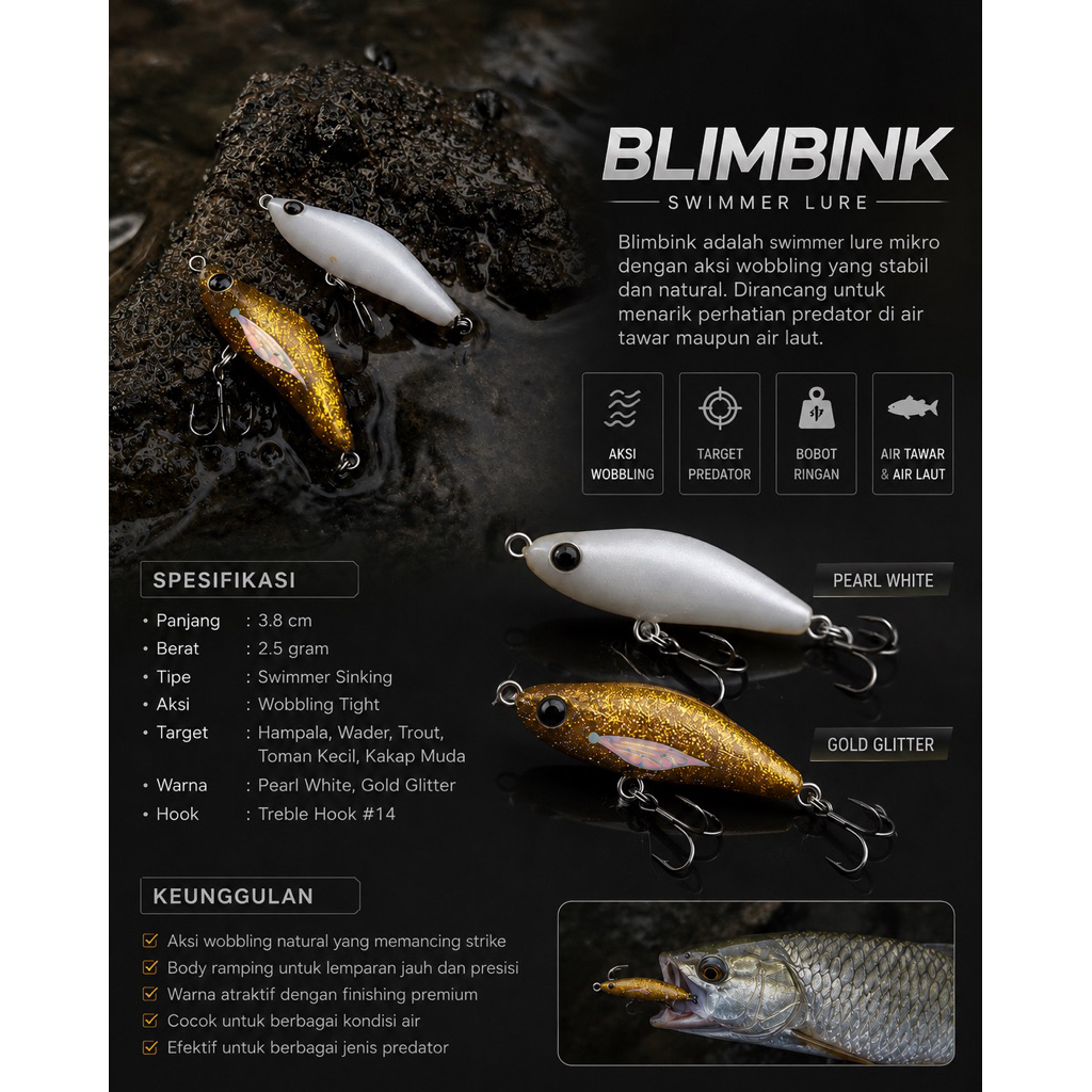 Swim BlimBink Gathell เหยื่อประดิษฐ์ 4.5 ซม. สําหรับตกปลาหล่อ - ตกปลา
