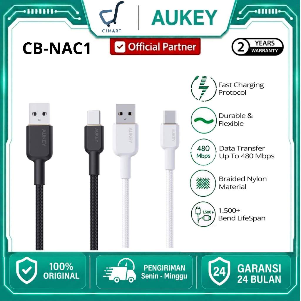 AUKEY สายชาร์จ USB A To C ชาร์จเร็วสูงสุด 60W มิเตอร์ CB-NAC1
