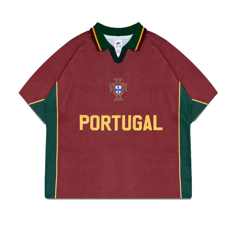 HTTP Official - Figo - Waffle Vintage Short Sleeve Series Portugal World Cup Tops สําหรับผู้ชายและผู