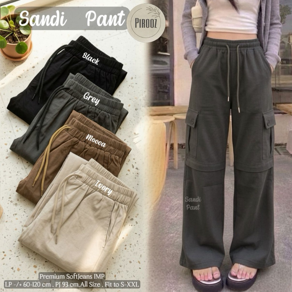 NO CANCEL• Sandi Pant• กางเกงคาร์โก้ธรรมดาสําหรับผู้หญิงเอวยางยืดเต็ม