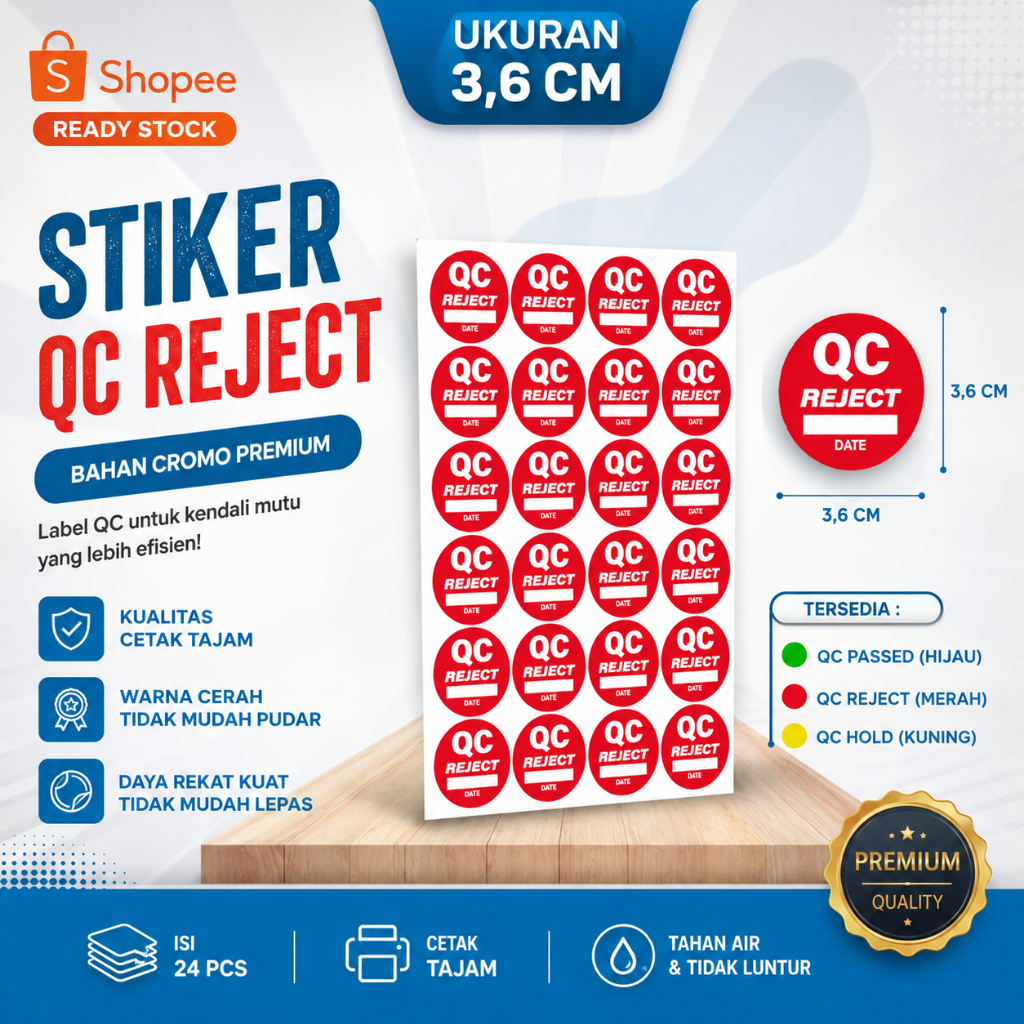 QC PASSED QC REJECT ROUND STICKER 36 mm - คุณภาพควบคุมผ่าน - QC Reject 3.6 cm | โรโม