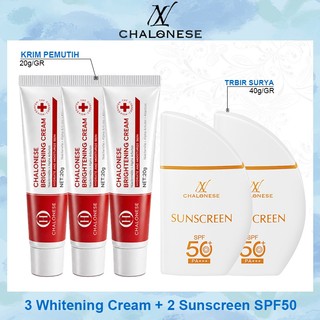 (3pcs+2pcs) CHALONESE BRIGHTENING SET ( CREAM BRIGTHENING /20Gr + SUNSCREEN  /40ml SPF50 PA++ ) COD