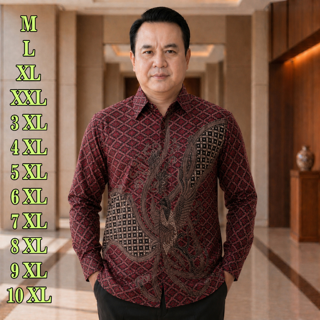 MERAH KEMEJA LONG-SLEEVED MENS SHIRTS, MENS BATIK, JUMBO SHIRTS SIZES M, L, XL, XXL, 3XL/XXXL.4XL, 5