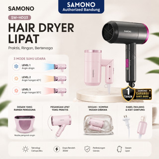 SAMONO Hair Dryer Ion Portable 300W Hemat Listrik Angin Dingin Panas Rambut Cepat Kering Ringan 240 Gram Gagang Lipat Aman Overheat Protection Travel Home Hair Dryer SW-HD03