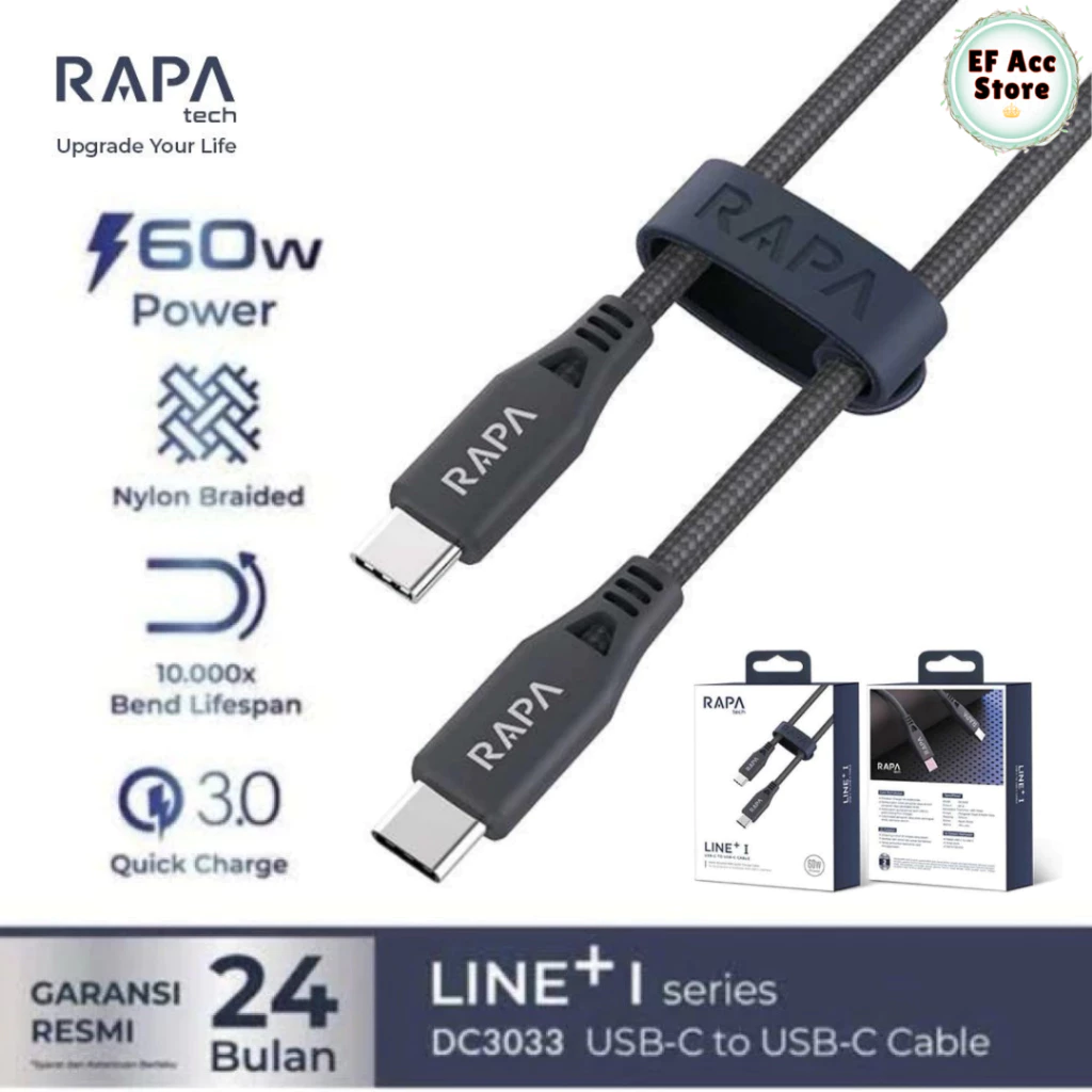 RAPAtech DC3033 สายชาร์จ Type-C to Type-C 60W สำหรับ Android iPhone 15 16 17