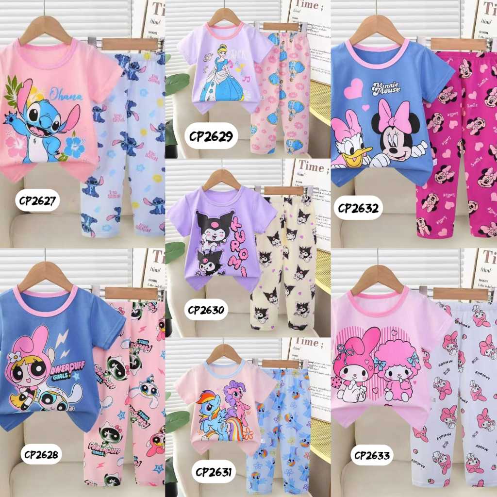 Forsleep CP2627 - CP2633 ชุดนอน 1-9 ปี KUBAO กางเกงขายาวแขนสั้นเด็กผู้หญิงนําเข้า