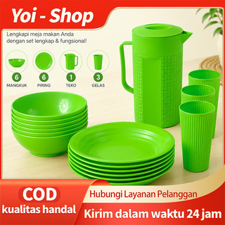 Yoi - 16 Pcs Mangkok Set / Piring Aesthetic / Piring 6 Mangkuk 6 Teko 1 Gelas 3