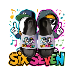 หกเจ็ด เบี้ยประกันภัย สีดํา รองเท้าแตะยางเด็กผู้ชาย เกมออนไลน์ ขนาด 28-37 ทนทาน
