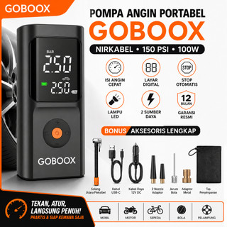 GOBOOX Pompa Ban Motor Dan Mobil Sepeda Balon Elektrik Mini Portable / Monitor Tekanan Angin Ban / Lampu Darurat / Stop Otomatis Penuh / Layar Ganda / Pompa Angin Ban Electric 4500mAh