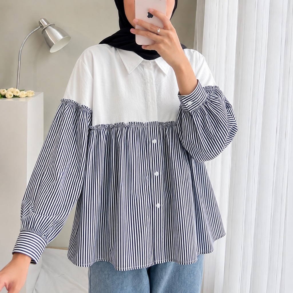 NAYARA STRIPE เสื้อเบลาส์สไตล์เกาหลีสําหรับผู้หญิง