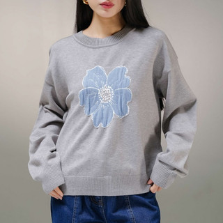 This Is April Samantha Sweater Rajut Wanita Lengan Panjang Hijab Friendly Casual Look Cream dan Grey