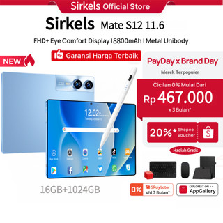 [Voucher s/d Rp200.000]SIRKELS Tablet S12 | 11.6" | RAM 16GB + 1024GB ROM | 8800mAh | 5G Dual SIM Wifi | Android 15 | Layar besar Tablet Android Murah | 11.6 inci | Kamera 48MP untuk Belajar,Gaming, Kerja & Hiburan