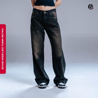 Pluviophile - Celana Jeans wide leg gombrong Wisker Think Retro Baggy Denim Unisex Panjang