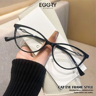 Eggry Eyewear Kacamata Anti Radiasi Minus Lensa Anti Blueray Photocromic Model Cat Eye Fashion Pria Wanita Terbaru Material TR-90+Metal 30318