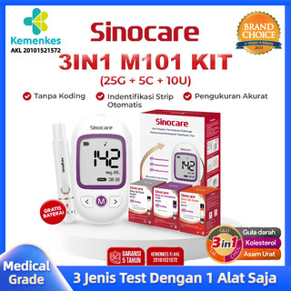 Sinocare M101 GCU Alat Cek 3in1 TANPA KODING Cek Gula Darah Kolesterol Dan Asam Urat Cepat & Akurat
