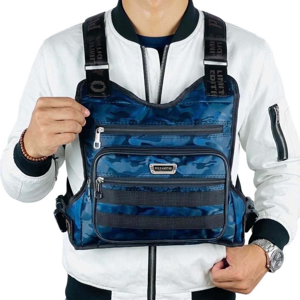 ARMY กระเป๋าสะพายไหล่หนัง PU กันน้ํา ORIGINAL POLO AMSTAR CHEST BAG กลางแจ้ง