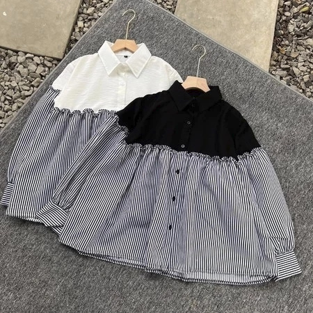 KATUN NAYARA STRIPE เสื้อเบลาส์สไตล์เกาหลีของผู้หญิง -01 เสื้อเชิ้ตผู้หญิง Nayara พร้อมผ้าฝ้ายลายทาง